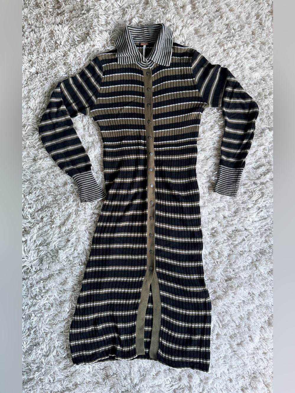 Free People Rib Knit Sweater Dress Cardigan XS Long Button Front Striped